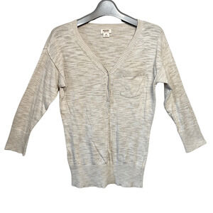 3/$30 MOSSIMO Top Henley Button 3/4 Sleeve Brown Tan Beige Rib Knit Pocket S